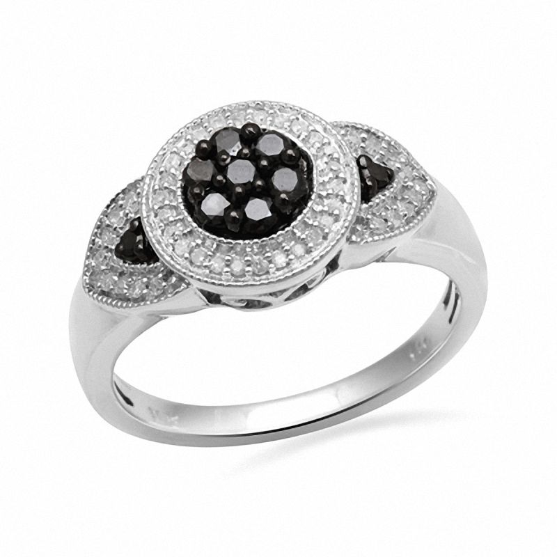 1/3 CT. T.W. Enhanced Black and White Diamond Vintage-Style Cluster Ring in Sterling Silver