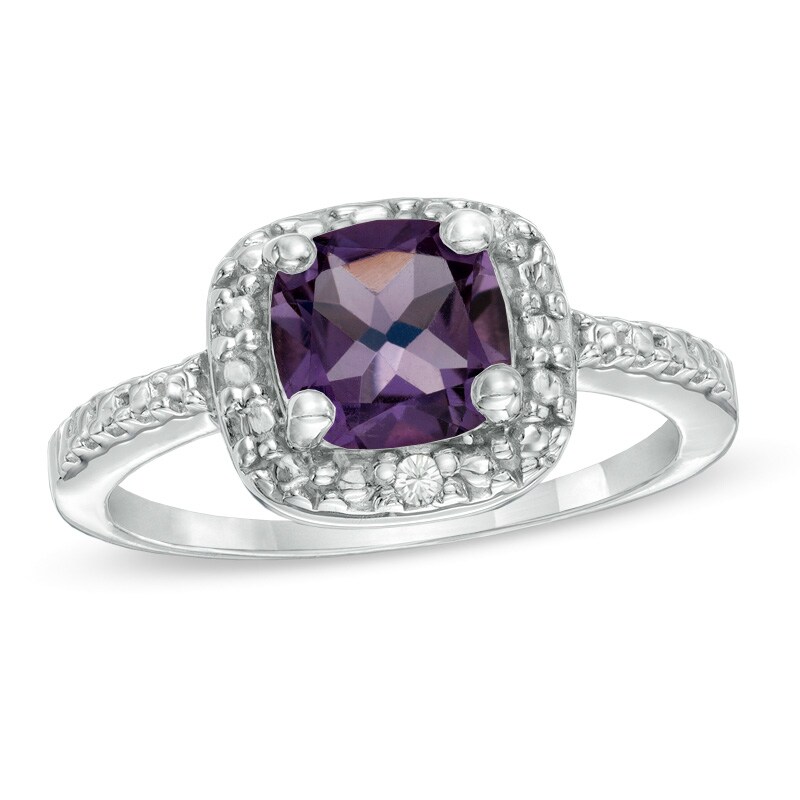 Princess-Cut Amethyst and Diamond Accent Frame Ring in Sterling Silver