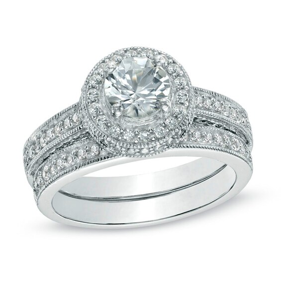 6.0mm Lab-Created White Sapphire Frame Ring Set in Sterling Silver