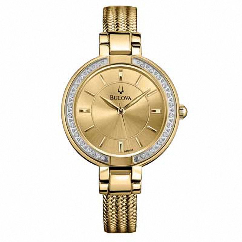 Main Image 1 of Ladies' Bulova Diamond Accent Gold-Tone Watch with Champagne Dial (Model: 98R195)