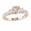 Thumbnail Image 0 of 6.0mm Morganite, Lab-Created White Sapphire and Diamond Accent Engagement Ring in 10K Rose Gold