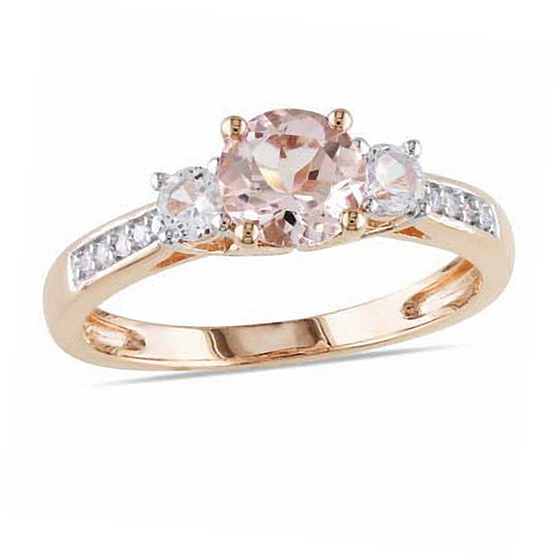 6.0mm Morganite, Lab-Created White Sapphire and Diamond Accent Engagement Ring in 10K Rose Gold