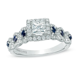Vera Wang Love Collection 1 CT. T.W. Diamond and Blue Sapphire Engagement Ring in 14K White Gold