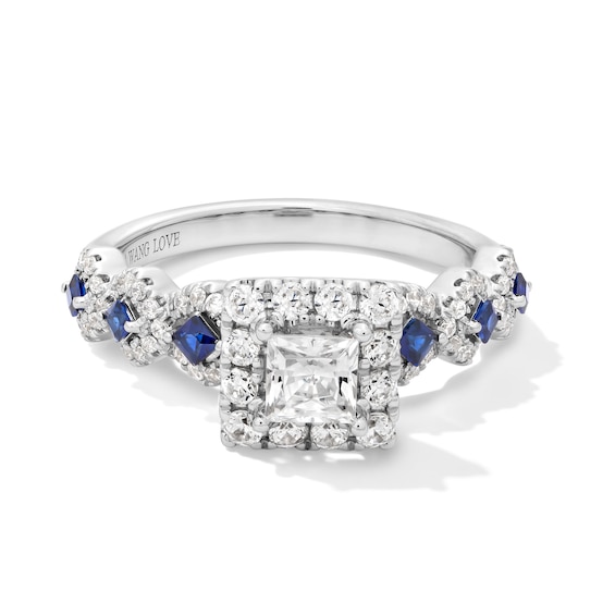 Vera Wang Love Collection 1 CT. T.w. Diamond and Blue Sapphire Engagement Ring in 14K White Gold