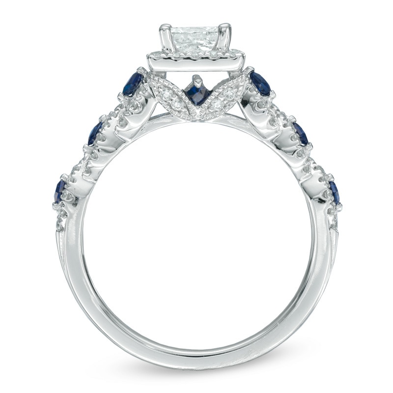 Vera Wang Love Collection 1 CT. T.W. Diamond and Blue Sapphire Engagement Ring in 14K White Gold