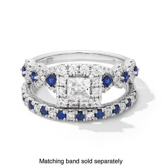 Vera Wang Love Collection 1 CT. T.w. Diamond and Blue Sapphire Engagement Ring 14K White Gold