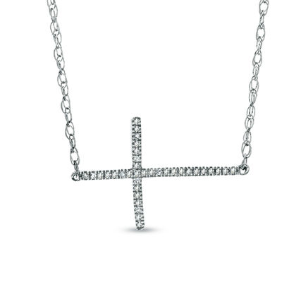 Diamond Accent Sideways Cross Necklace 