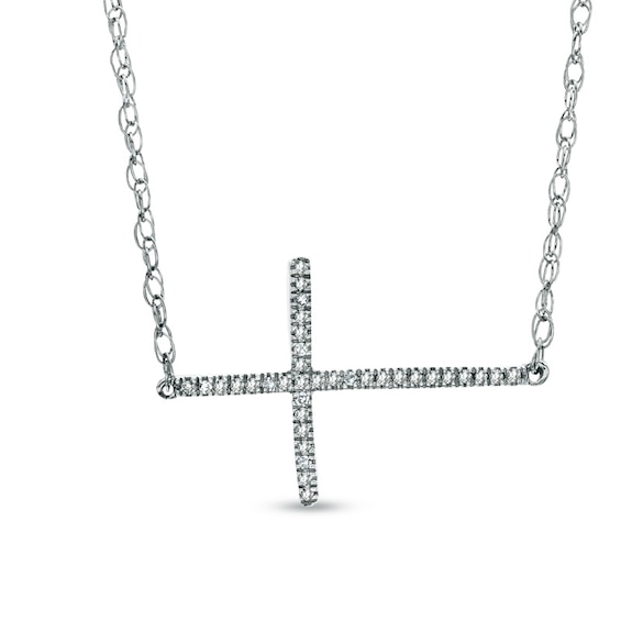 Diamond Accent Sideways Cross Necklace in Sterling Silver