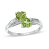 Thumbnail Image 0 of Heart-Shaped Peridot and Diamond Accent Double Heart Ring in Sterling Silver