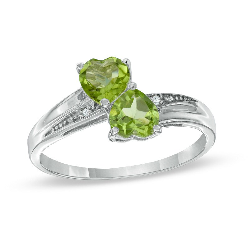 Heart-Shaped Peridot and Diamond Accent Double Heart Ring in Sterling Silver