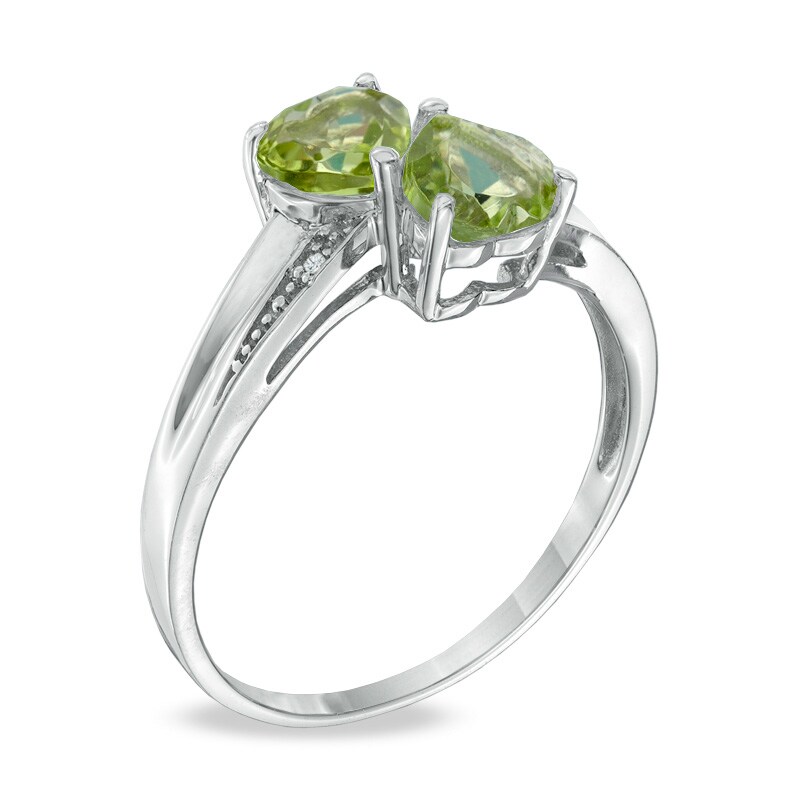 Main Image 2 of Heart-Shaped Peridot and Diamond Accent Double Heart Ring in Sterling Silver
