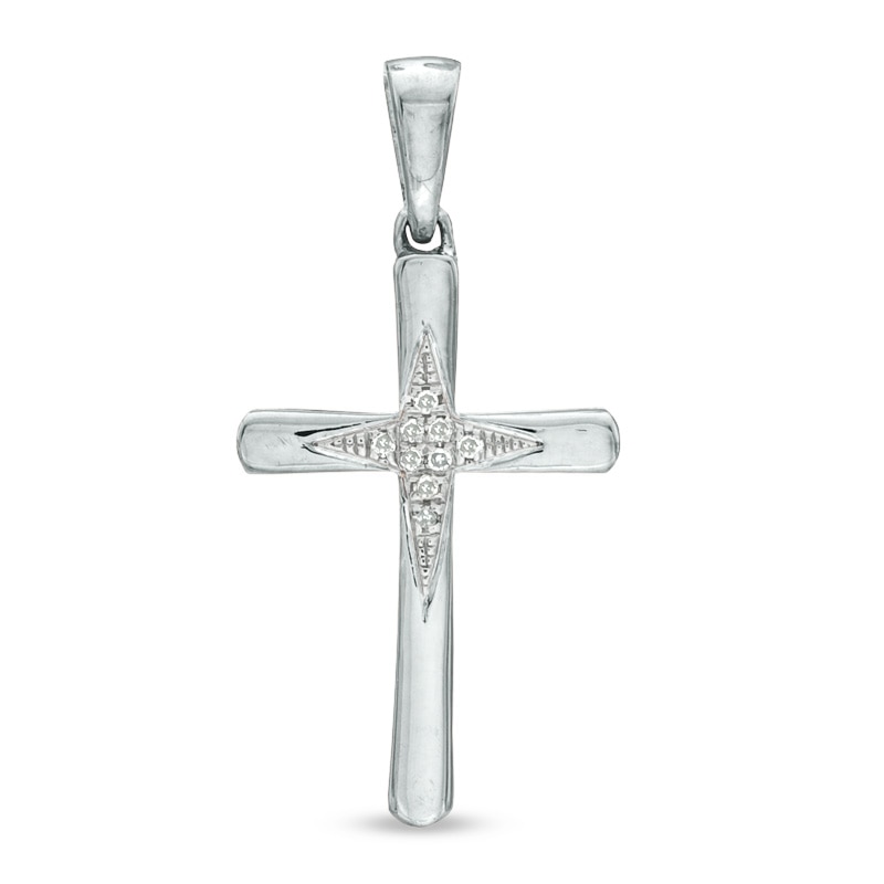 Diamond Accent Four-Point Star Pattern Cross Pendant in Sterling Silver