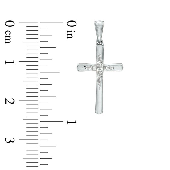 Diamond Accent Four-Point Star Pattern Cross Pendant in Sterling Silver