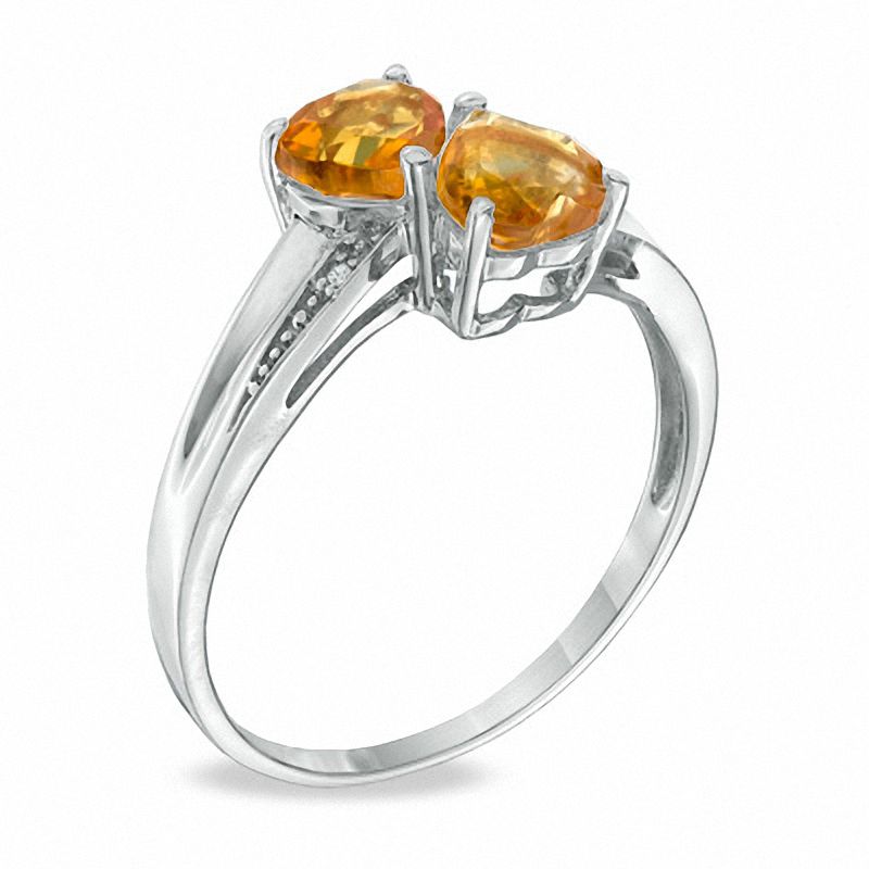 Heart-Shaped Citrine and Diamond Accent Double Heart Ring in Sterling Silver