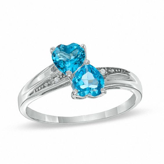 Heart-Shaped Blue Topaz and Diamond Accent Double Heart Ring in ...