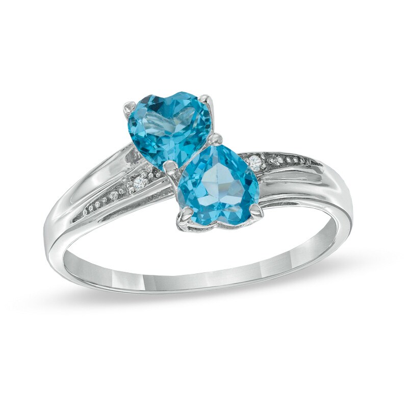 Heart-Shaped Blue Topaz and Diamond Accent Double Heart Ring in Sterling Silver