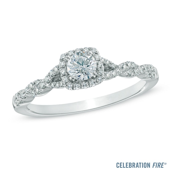 Celebration Fire® 1/2 CT. T.w. Diamond Frame Twist Engagement Ring in 14K White Gold (H-I/Si1-Si2)