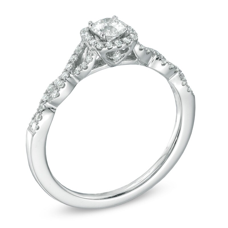 Main Image 2 of Celebration Fire® 1/2 CT. T.W. Diamond Frame Twist Engagement Ring in 14K White Gold (H-I/SI1-SI2)