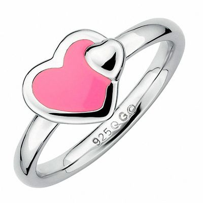 Sterling Silver Size SS Stackable Expressions Pink Tourmaline Double Heart Ring 8 Sterling Silver Size SS Stackable Expressions Pink Tourmaline Double Heart Ring 8