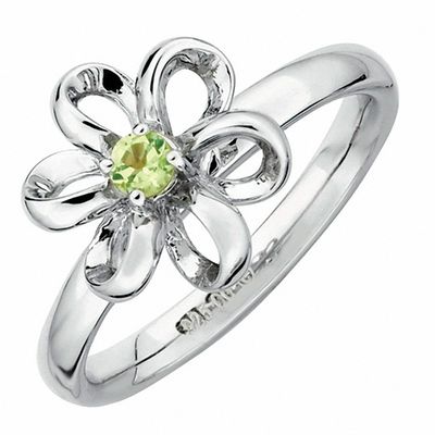 Citrine Stackable Expressions Sterling Silver Peridot and Diamond Flower Design Ring 