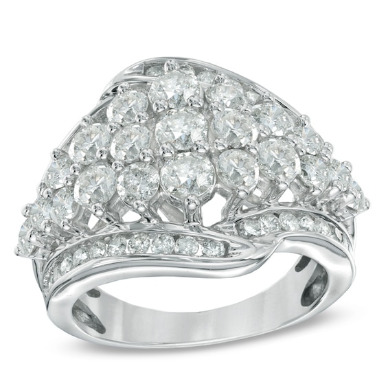 3 CT. T.w. Diamond Cluster Ring in 10K White Gold