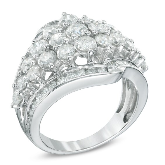 3 CT. T.w. Diamond Cluster Ring in 10K White Gold
