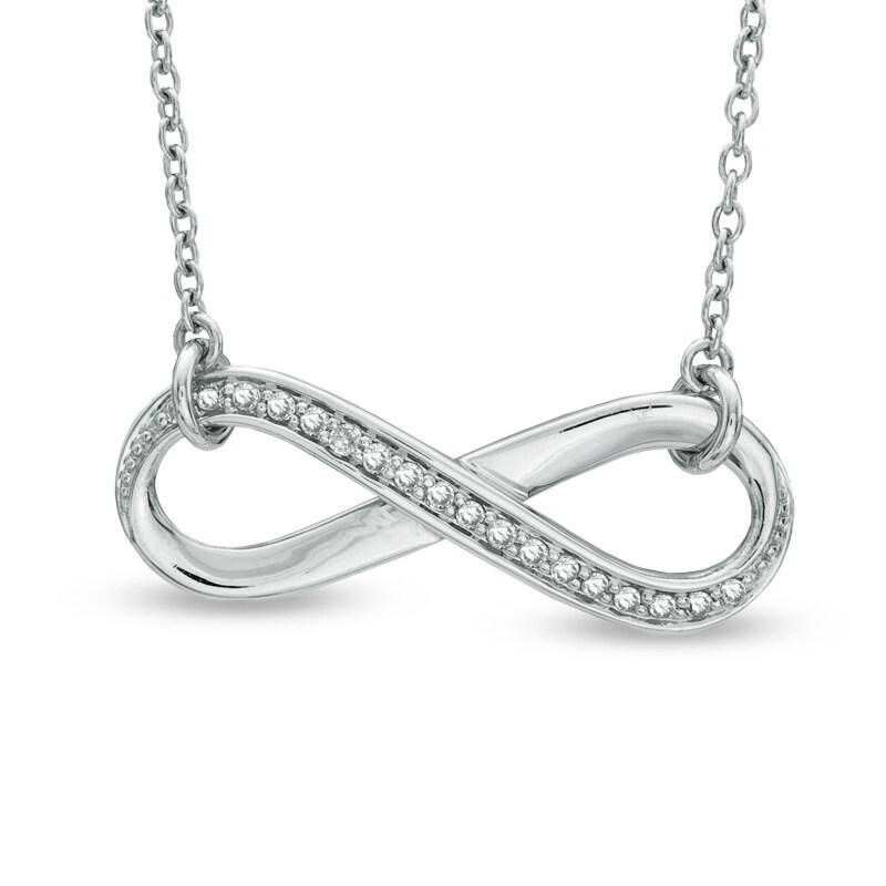 Main Image 1 of 1/10 CT. T.W. Diamond Sideways Infinity Necklace in Sterling Silver