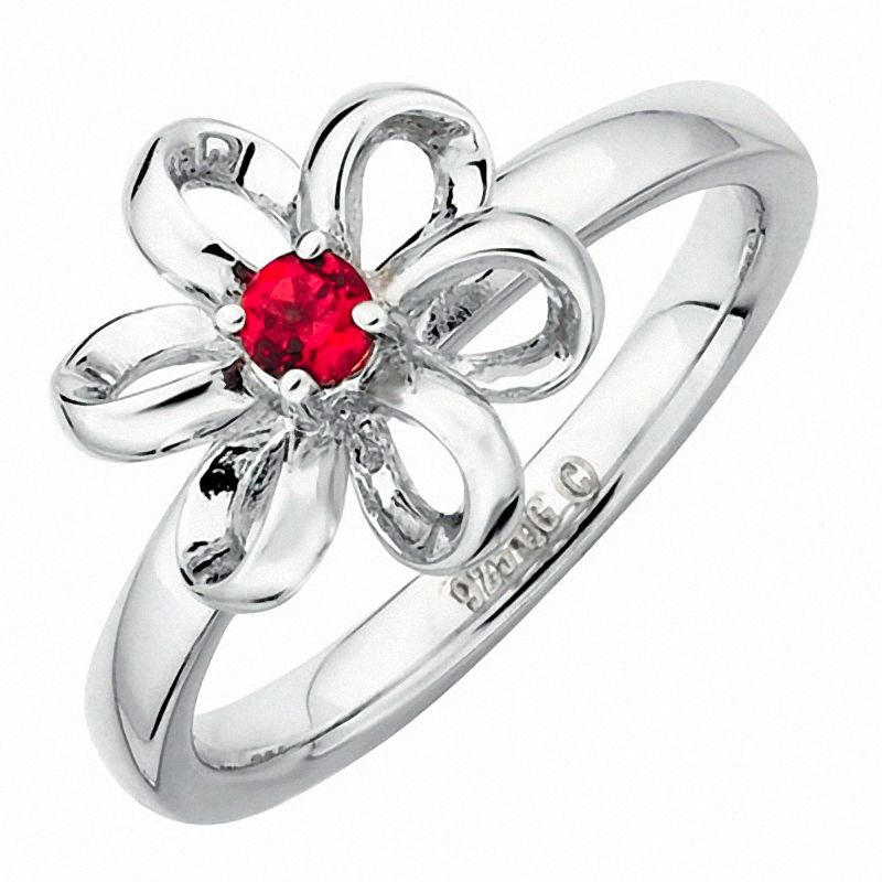 Stackable Expressions™ Polished Three-Dimensional Garnet Flower Ring in Sterling Silver