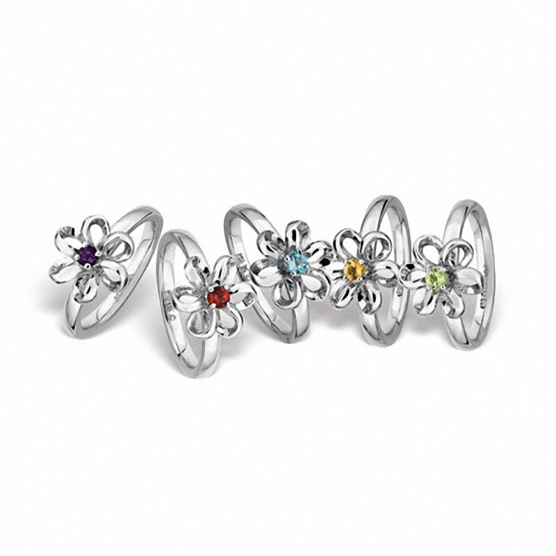 Stackable Expressions™ Polished Three-Dimensional Garnet Flower Ring in Sterling Silver