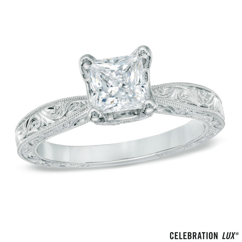 Main Image 1 of Celebration Lux® 1 CT. T.W. Princess-Cut Certified Diamond Engagement Ring in 18K White Gold (H-SI2)