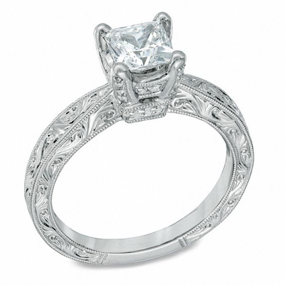 Celebration LuxÂ® 1 CT. T.w. Princess-Cut Certified Diamond Engagement Ring in 18K White Gold (H-Si2)