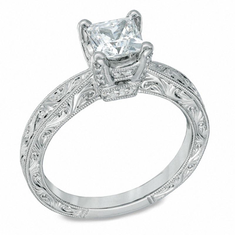 Celebration Lux® 1 CT. T.W. Princess-Cut Diamond Engagement Ring in 14K White Gold (H-SI2)