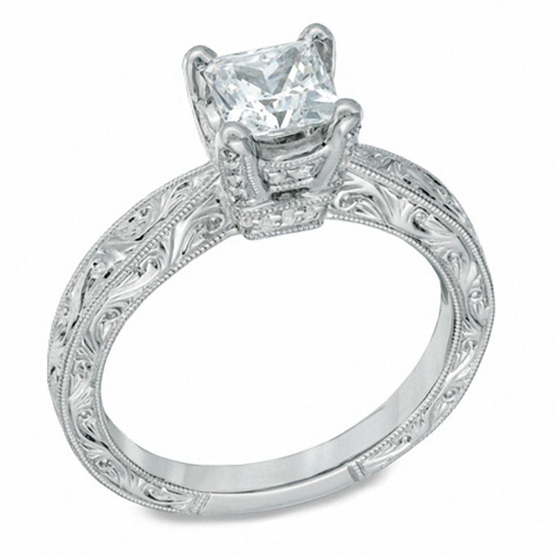 Main Image 2 of Celebration Lux® 1 CT. T.W. Princess-Cut Certified Diamond Engagement Ring in 18K White Gold (H-SI2)