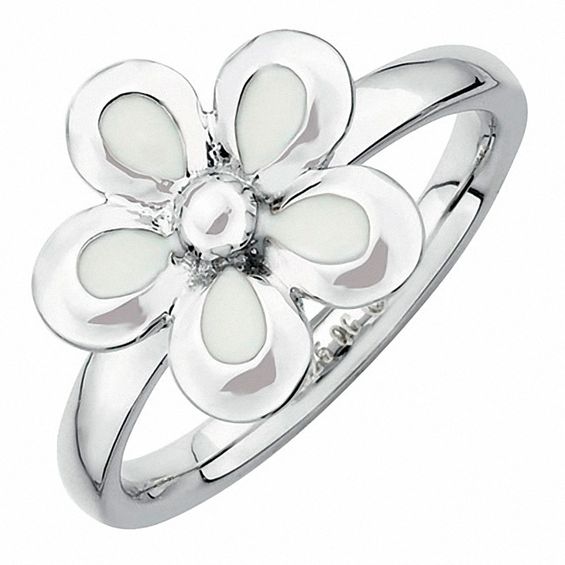 Stackable Expressions™ Polished and White Enameled Flower Ring in Sterling Silver Stackable Expressions™ Polished and White Enameled Flower Ring in Sterling Silver