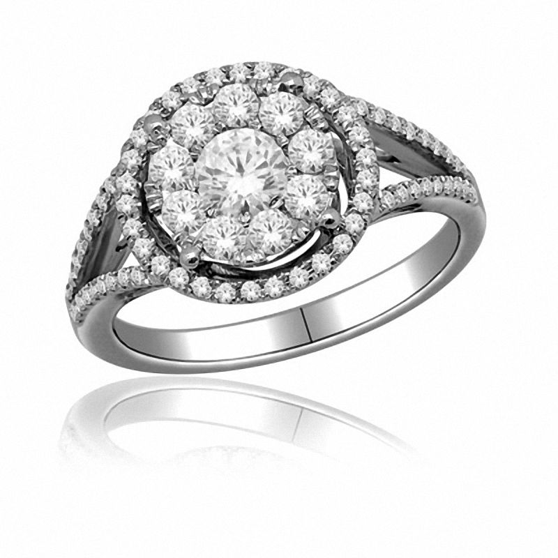 Main Image 1 of 1 CT. T.W. Diamond Cluster Frame Ring in 10K White Gold