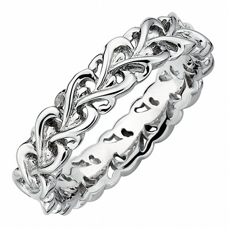 Stackable Expressions™ Polished Filigree Heart Band in Sterling Silver