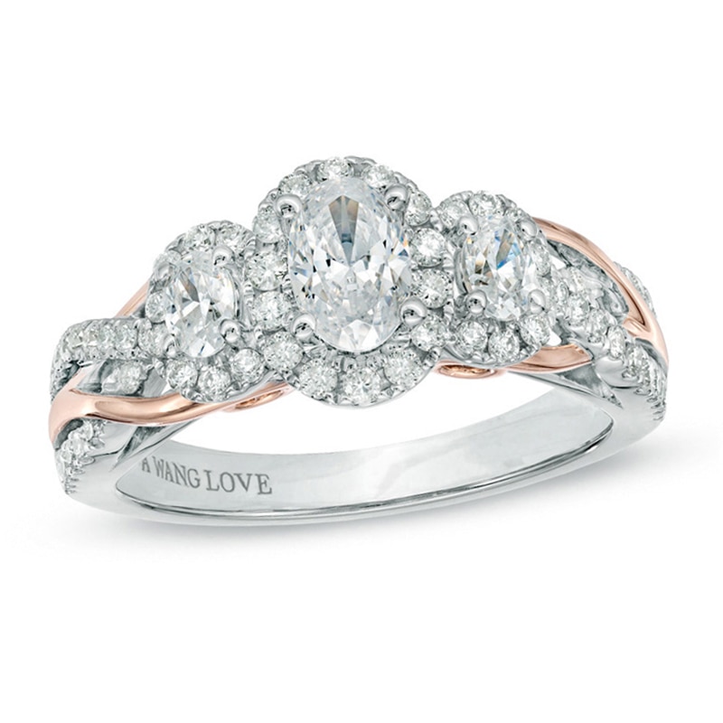 Vera Wang Love Collection 1 CT. T.W. Oval Diamond Three Stone Engagement Ring in 14K Two-Tone Gold