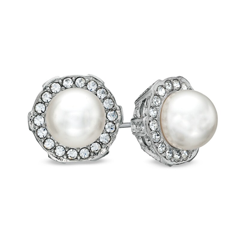 AVA Nadri Simulated Pearl and Crystal Earrings in White Rhodium Brass