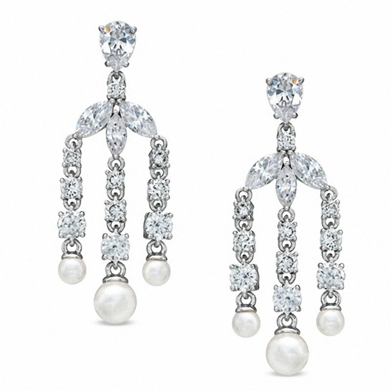 Ava Nadri Simulated Pearl And Cubic Zirconia Chandelier Earrings In Ava Nadri Simulated Pearl And Cubic Zirconia Chandelier Earrings In White Rhodium Brass