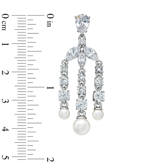 AVA Nadri Simulated Pearl and Cubic Zirconia Chandelier Earrings in White Rhodium Brass