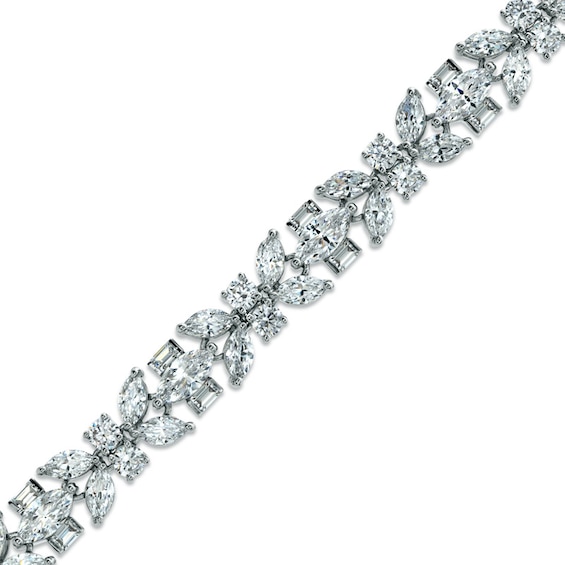 AVA Nadri Cubic Zirconia Leaf Line Bracelet in White Rhodium Brass - 7.5"