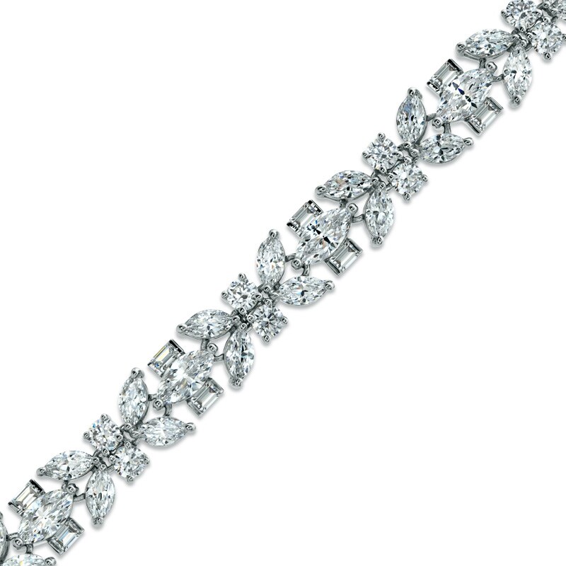 Main Image 1 of AVA Nadri Cubic Zirconia Leaf Line Bracelet in White Rhodium Brass - 7.5"