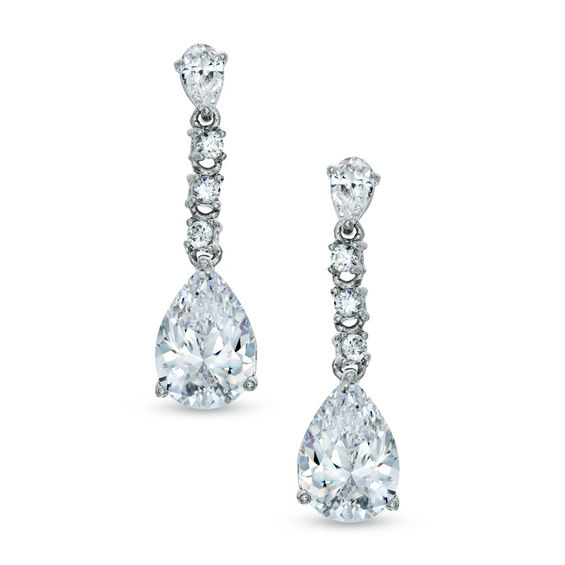 AVA Nadri Pear-Shaped Cubic Zirconia Drop Earrings in White Rhodium Brass