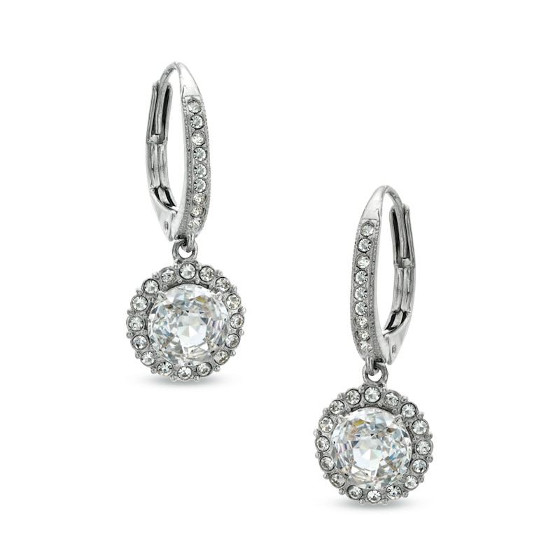 Main Image 1 of AVA Nadri Cubic Zirconia and Crystal Frame Drop Earrings in White Rhodium Brass