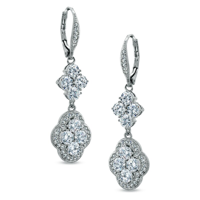 Main Image 1 of AVA Nadri Cubic Zirconia and Crystal Floral Earrings in White Rhodium Brass