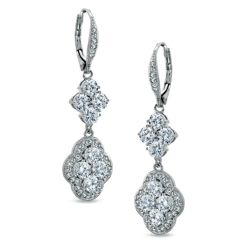 AVA Nadri Cubic Zirconia and Crystal Floral Earrings in White Rhodium Brass