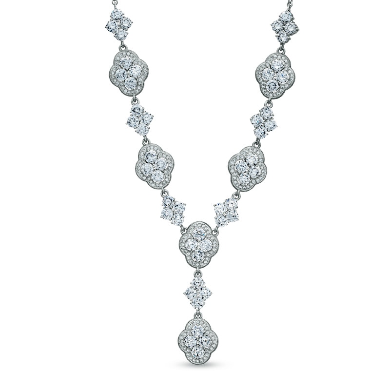 AVA Nadri Cubic Zirconia and Crystal Floral Necklace in White Rhodium Brass - 16"