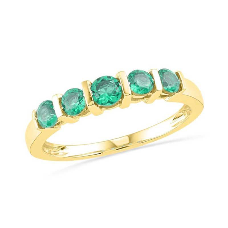 Main Image 1 of Lab-Created Emerald Five Stone Anniversary Band in 10K Gold