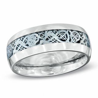 8.0mm Comfort Fit Scrolled Wedding Band in Stainless Steel