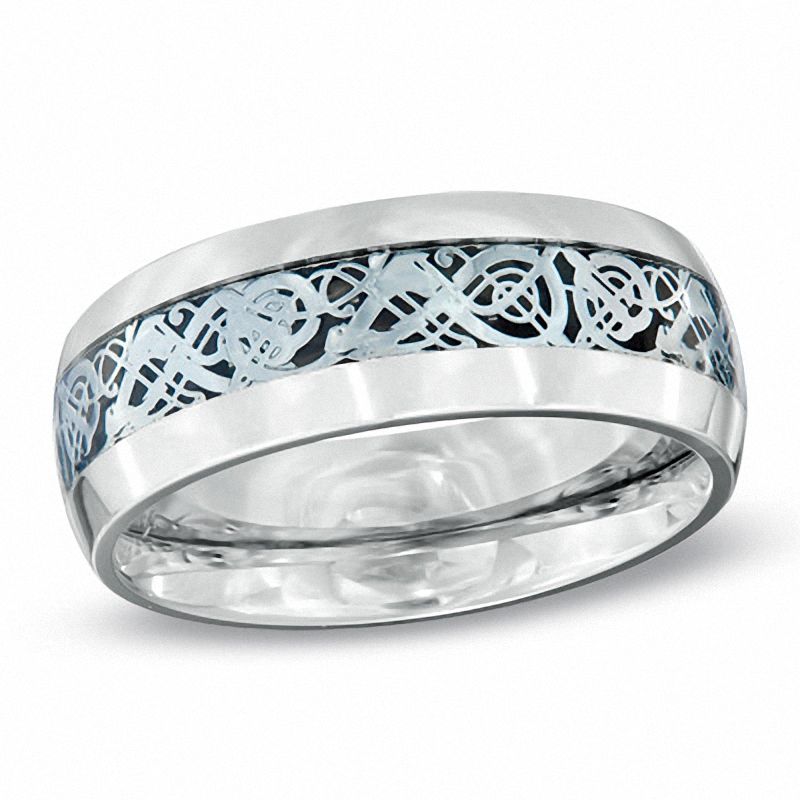 Main Image 1 of 8.0mm Comfort Fit  Scrolled Wedding Band in Stainless Steel